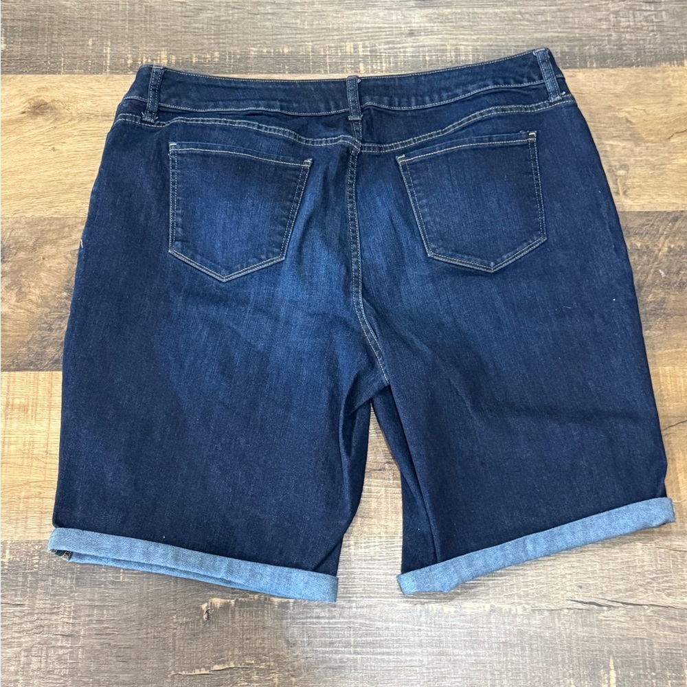 Dark Blue Denim Roll-Cuff Women’s Shorts - Picture 6 of 8